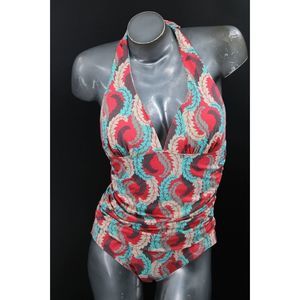 Boden Red and Teal Patterned One Piece Swimsuit